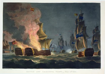 La batalla de Cabareta Point, 12 de julio de 1801, grabado por Thomas Sutherland para 